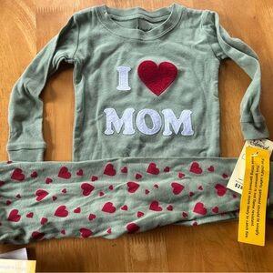 Kids Pajama Set - Green with Red Hearts